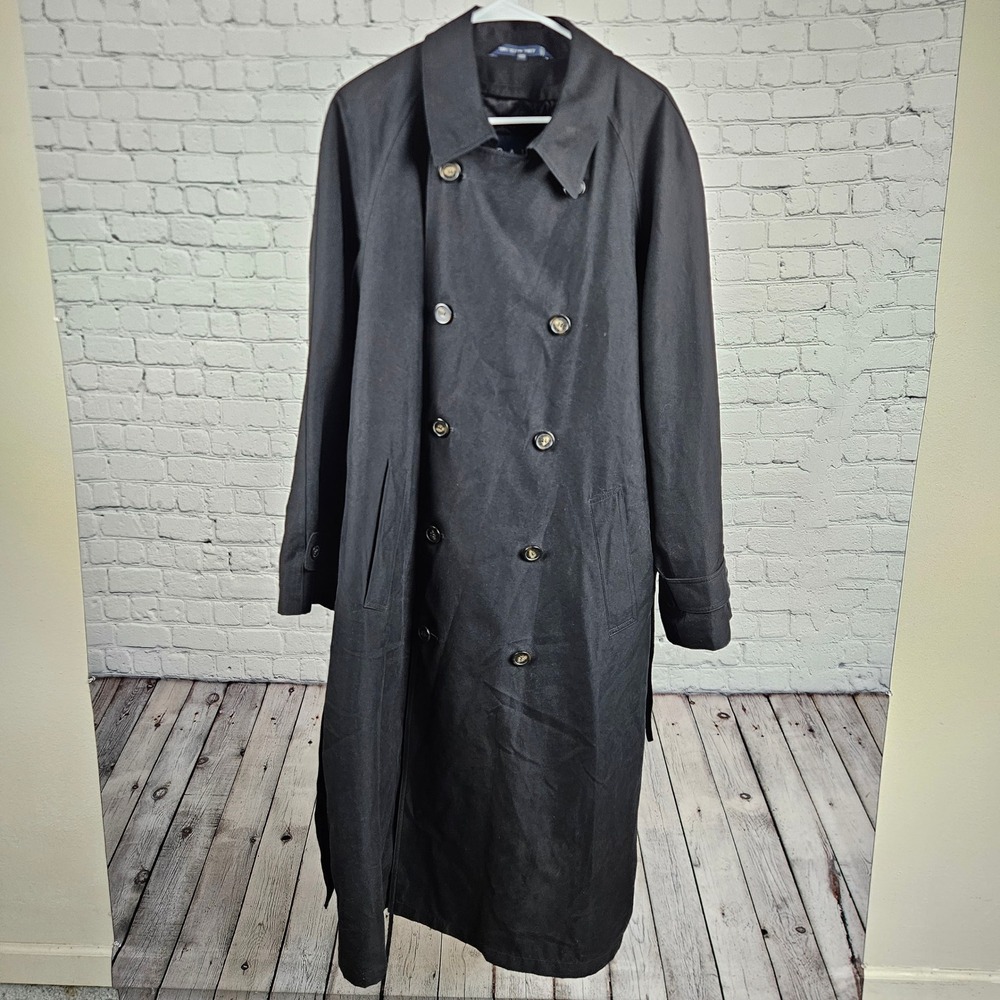 Ralph Ralph Lauren Mens Black Microfiber Double Breasted Trench Coat 40R Belted